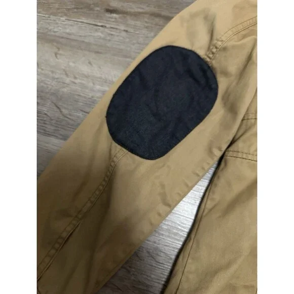 Tommy Hilfiger Mens L Tan Utility Jacket Zip Up Collared w/ Elbow Patches - Picture 9 of 11